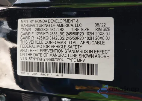 2022 Honda Pilot Awd Special Edition from USA, damaged, VIN 5FNYF6H27NB073904